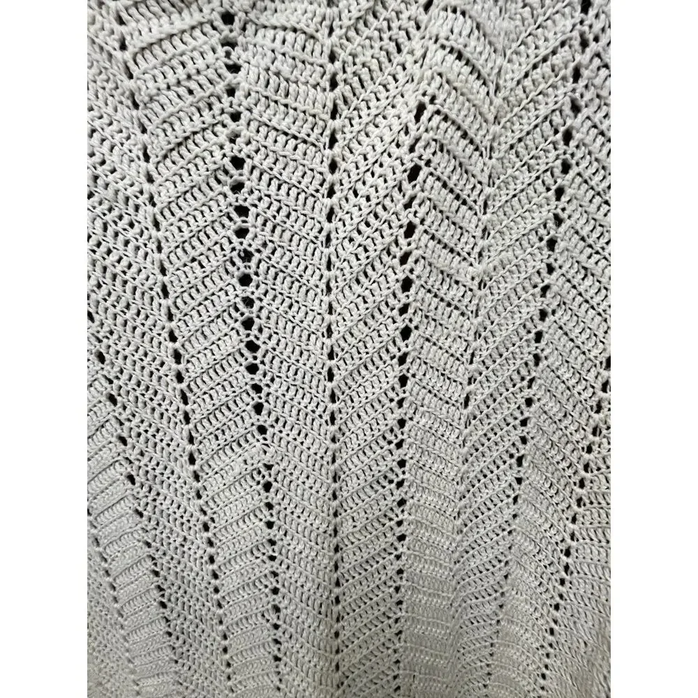VTG Handmade Crochet Blanket Large 86x58 Cream Ivory Afghan Chevron Ripple